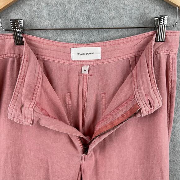 Dear John Audrey Wide Leg Ankle Pant Size 28 Pink Linen Blend Coastal Lagenlook - Picture 3 of 11